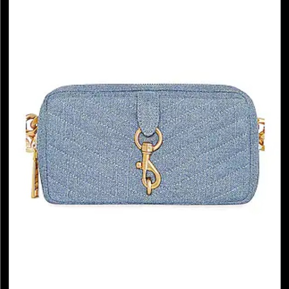 Rebecca Minkoff Eddie Blue Denim Chevron Quilted Gold Chain Belt Bag NWT - Picture 4 of 16